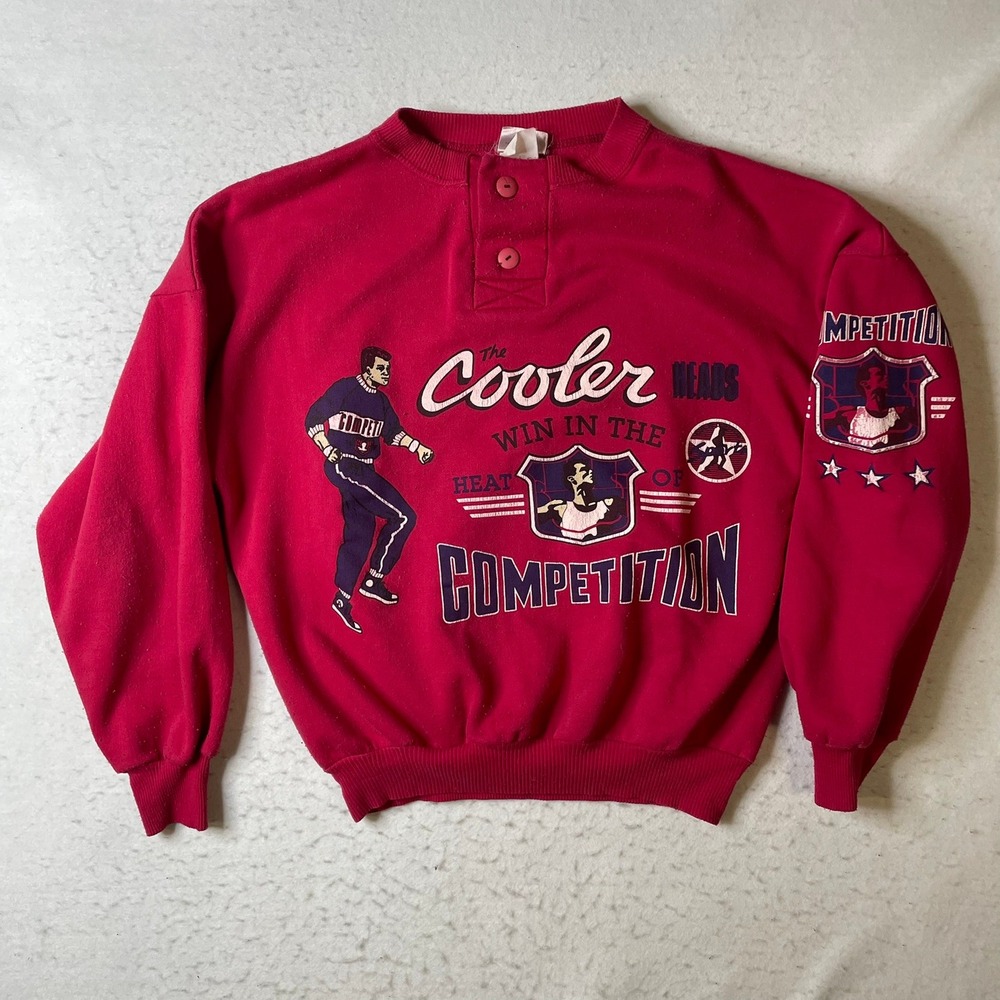 Freelance Sportswear Henley Sweatshirt Mens Large Red Vintage Cooler Graphic